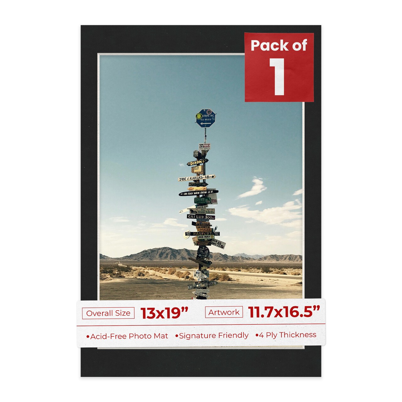 Black Suede Mat Board for 13x19 Frames - Fits 11.7x16.5 Photos